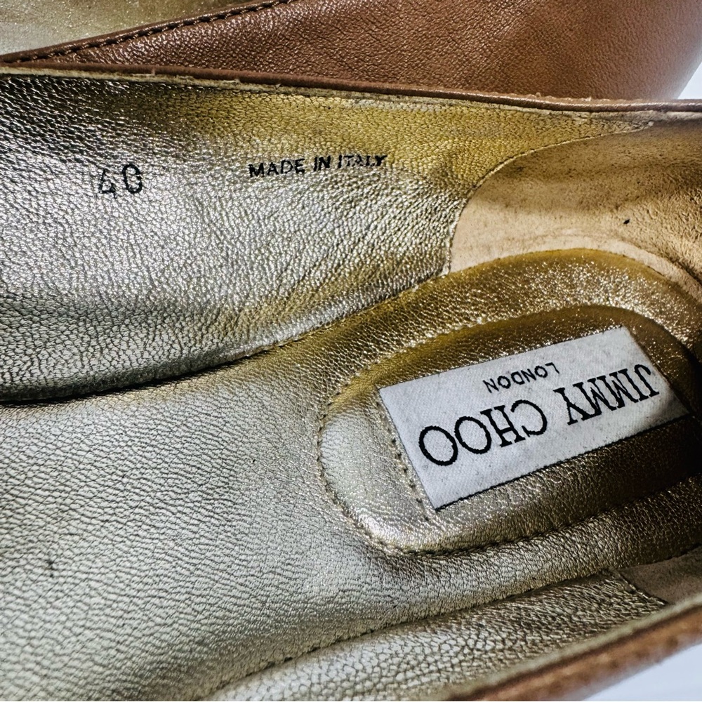 Jimmy Choo Nude Leather Crystal Toe Ballet Flats Size 40 - Picture 6 of 14